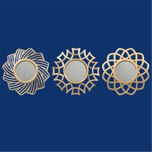 Gold Decorative Wall Mirrors 9.75” x 9.75” Set of 3